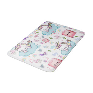 Tapis de bain Rose, Licorne Bleue Arc-en-Ciel Chat