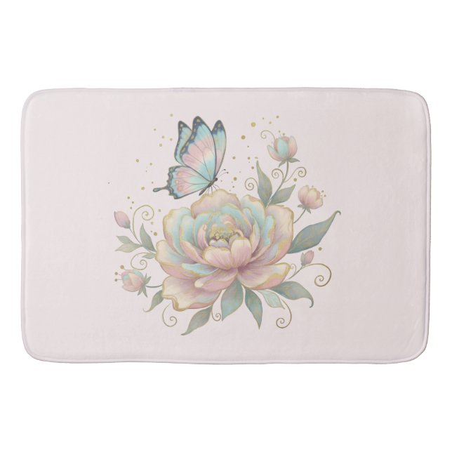 Tapis De Bain Rose Magique et Papillon Couleurs Pastel (Devant)