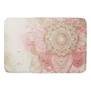 Tapis De Bain Rose Marron Crème Mandala Bohème Mode Bohème