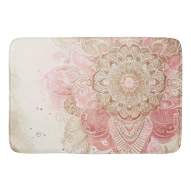 Tapis De Bain Rose Marron Crème Mandala Bohème Mode Bohème (Devant)
