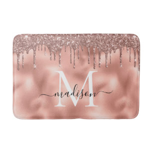 Tapis De Bain Rose métallique Monogramme or Parties scintillant 