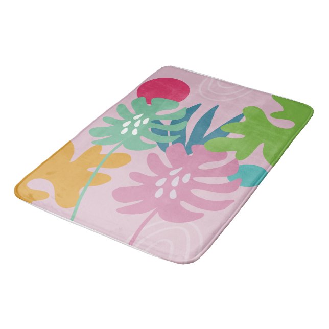 Tapis De Bain Rose moderne floral tropical abstrait simple (Angle)