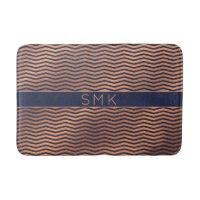 Rose moderne Gold Foil Chevron Navy Blue Monogramm