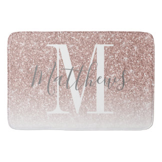 Tapis De Bain Rose moderne Parties scintillant or Monogramme Nom