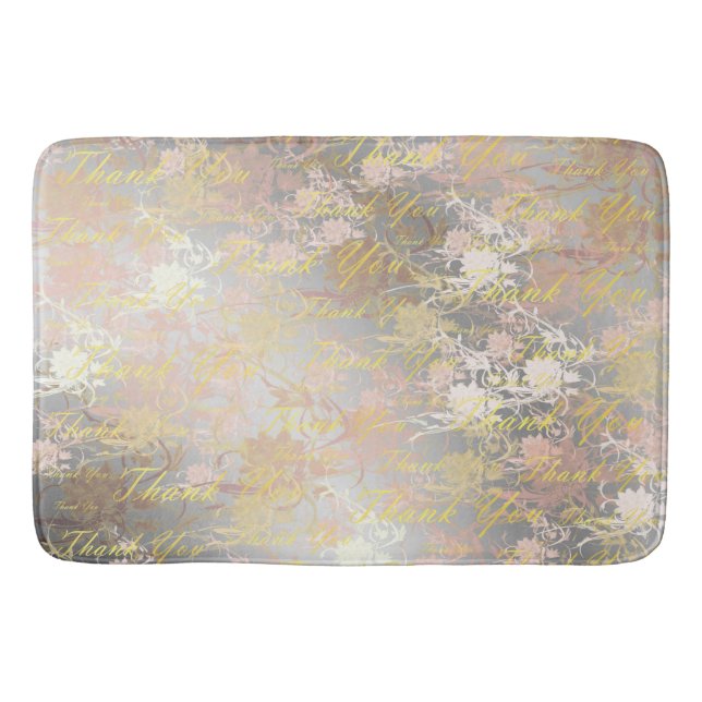Tapis De Bain rose, or, argent, merci + vous, fleurs, floral, (Devant)