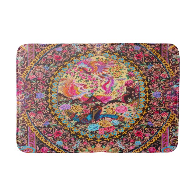 Tapis De Bain Rose or bleu perse fleurs florales Peacock Art (Devant)