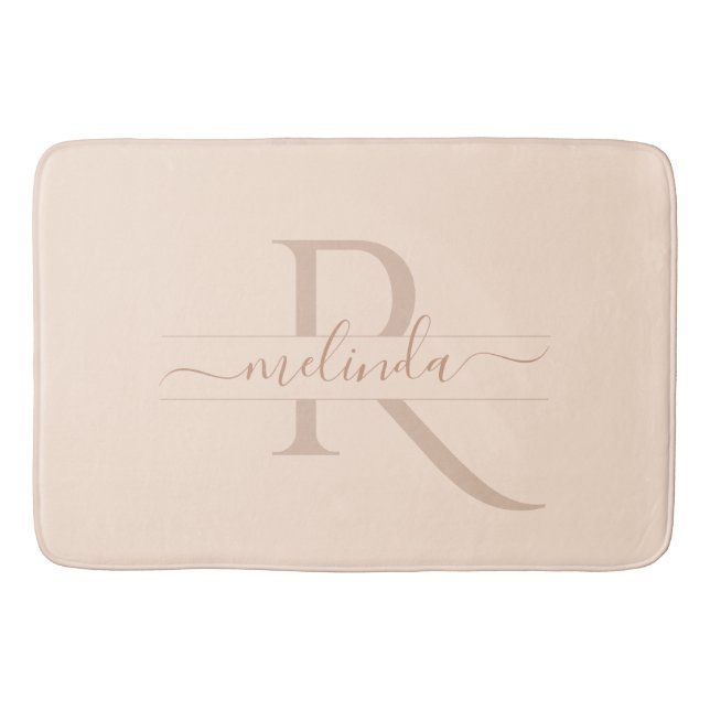 Tapis De Bain Rose Pâle Élégant Monogramme Chic Nom (Devant)