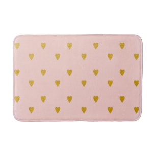 Tapis De Bain Rose Pâle & Jolies Cœurs Dorés