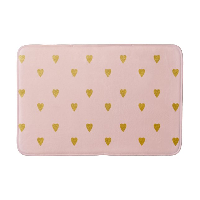 Tapis De Bain Rose Pâle & Jolies Cœurs Dorés (Devant)
