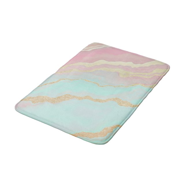 Tapis De Bain Rose Pâle Menthe Or Luxe Collection Populaire (Angle)