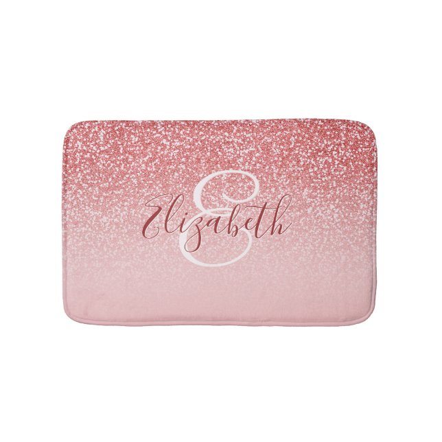 Tapis De Bain Rose Parties scintillant or Blush Ombre Monogram (Devant)