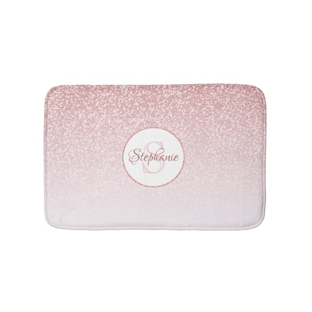Tapis De Bain Rose Parties scintillant or Blush rose Ombre Monog (Devant)