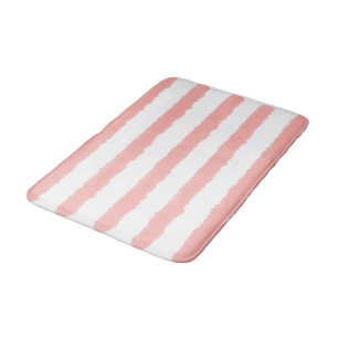 Tapis De Bain Rose pastel blanc rayures aquarelle