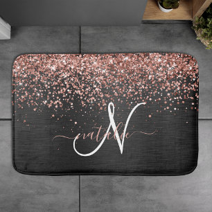Tapis De Bain Rose personnalisé Parties scintillant or noir Étin