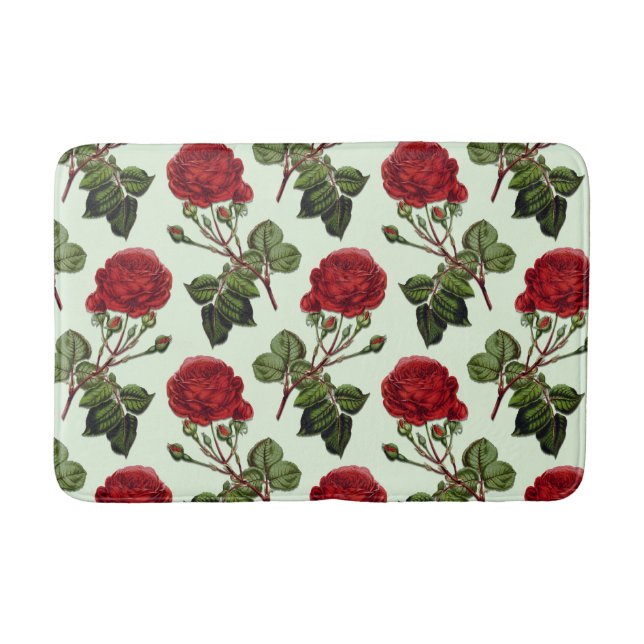 Tapis De Bain Rose Red Long Stem Motif Vert Arrière - plan (Devant)