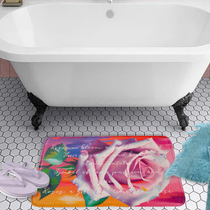 Tapis De Bain Rose Rose Pâle en Fleur Poème Artsy Bohème