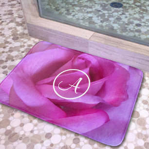 Tapis De Bain Rose rose violet photo personnalisée monogramme mo