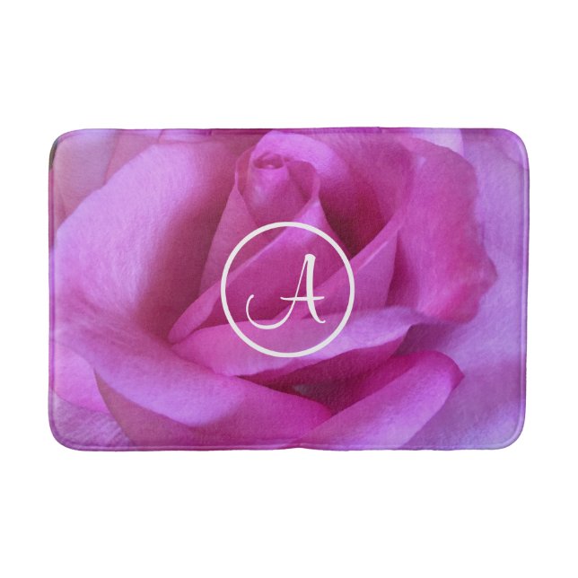 Tapis De Bain Rose rose violet photo personnalisée monogramme mo (Devant)
