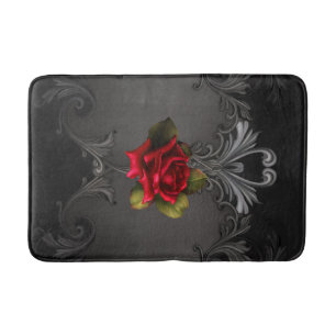 Tapis De Bain Rose rouge et élégant gothique noir