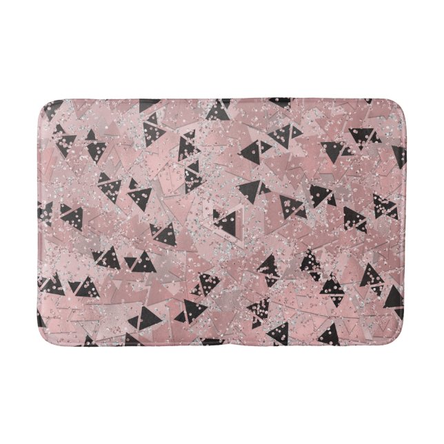 Tapis De Bain Rose Rouge Gênée Motif Triangles Or et Noir (Devant)
