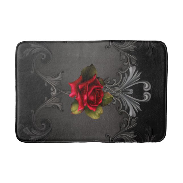 Tapis De Bain Rose rouge & gothique noir élégant (Devant)