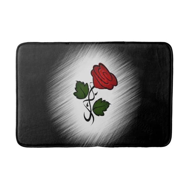 Tapis De Bain Rose rouge sur noir (Devant)