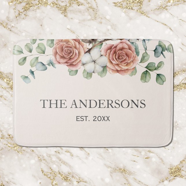 Tapis De Bain Rose rustique Eucalyptus Floral Botanique (In situ)