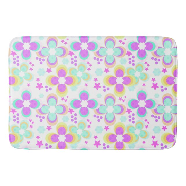 Tapis De Bain Rose, turquoise, floral (Devant)