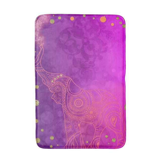 Tapis De Bain Rose violet or Eléphant Exotique brillant Bonne ch (Devant (Vertical))
