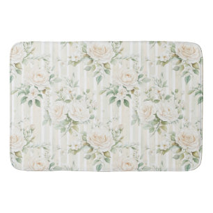 Tapis De Bain Roses blanches teintées de rose romantiques rayure