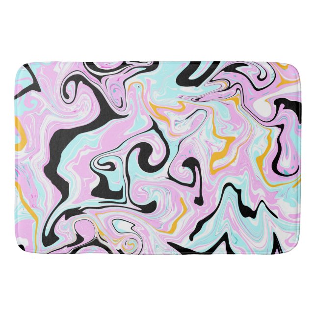 Tapis De Bain Roses, Bleu Pâle Noir et d'or Fluid Art (Devant)