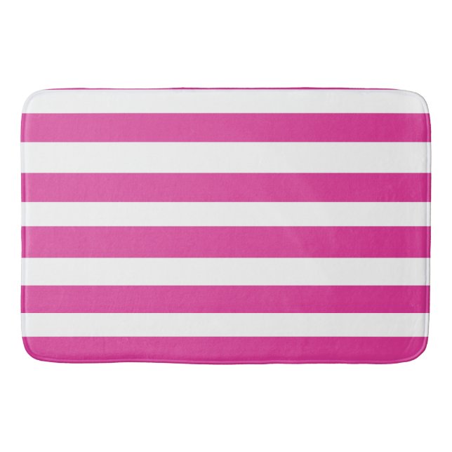 Tapis De Bain Roses Chauds et Rayures Blanches (Devant)