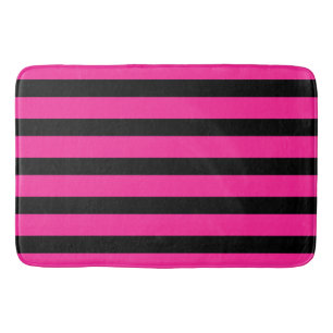 Tapis De Bain Roses Chauds et Rayures de Mode Noires Rayures