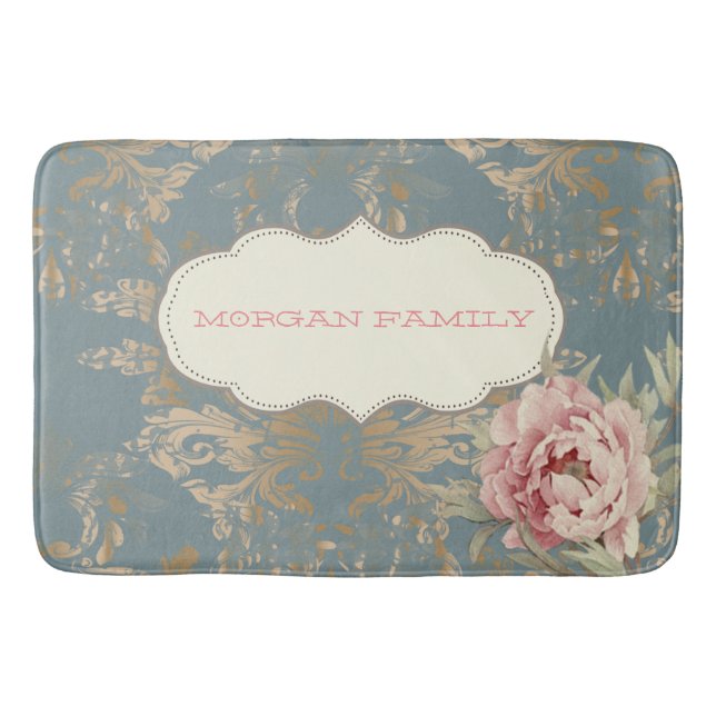 Tapis De Bain Roses en Damas doré Élégant Chic (Devant)