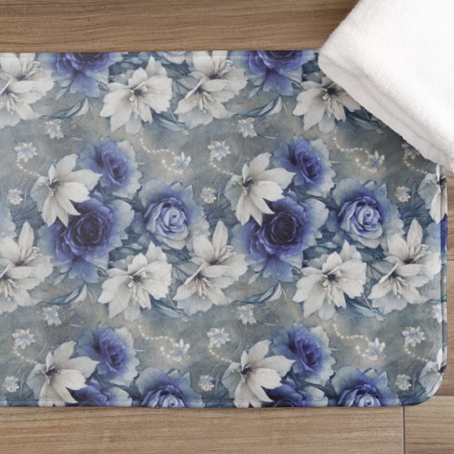 Tapis De Bain Roses et Lys Bleus et Blancs élégants (Créateur téléchargé)