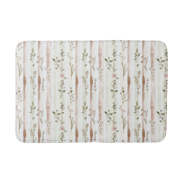 Tapis De Bain Roses Fardées Rayures Floral (Devant)