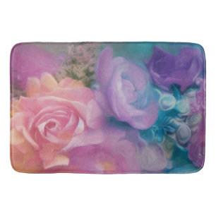 Tapis De Bain Roses Imaginaires Peints En Rose Et Violet Vintage