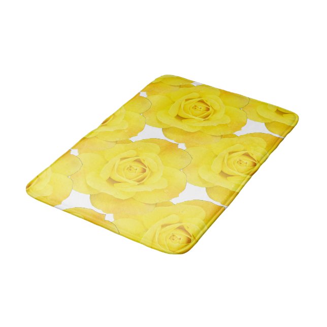 Tapis De Bain Roses Jaunes Fleurs Florales Or Blanc Motifs (Angle)