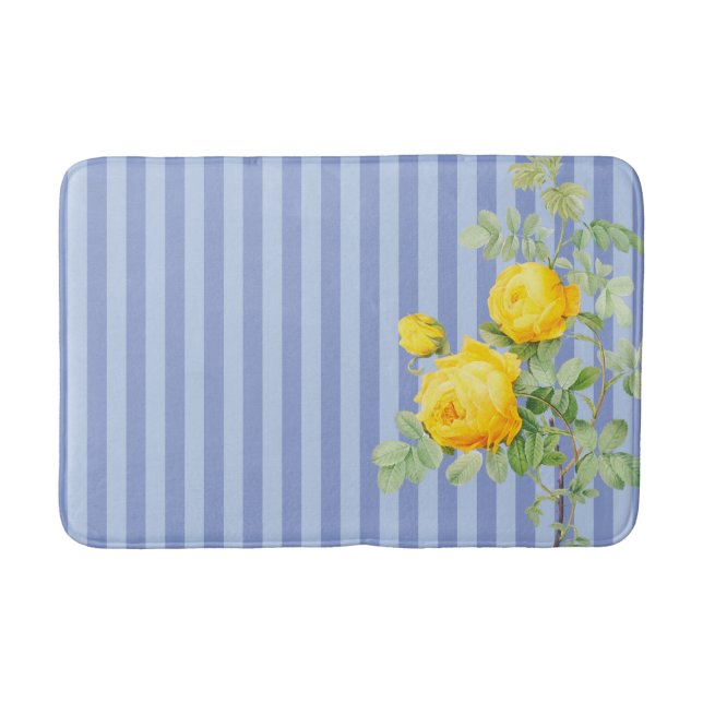 Tapis De Bain Roses jaunes sur les bandes bleues (Devant)