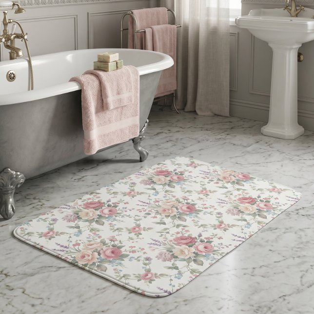 Tapis De Bain Roses Pastel Élégant Shabby Chic (Créateur téléchargé)