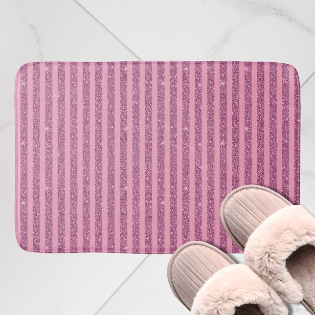 Tapis De Bain Roses Poudrés Pailletés Style Rayures Verticales (Créateur téléchargé)