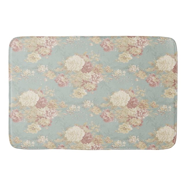 Tapis De Bain Roses rose blanc sur Arrière - plan bleu (Devant)