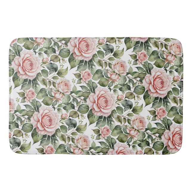 Tapis De Bain Roses roses et Feuilles d'âge classiques (Devant)