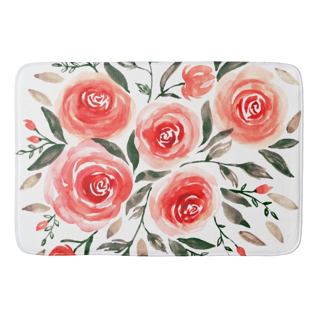 Tapis De Bain Roses roses romantiques Aquarelle Florale (Devant)