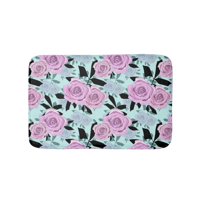 Tapis De Bain roses roses roses, roses, arrière - plan turquoise (Devant)