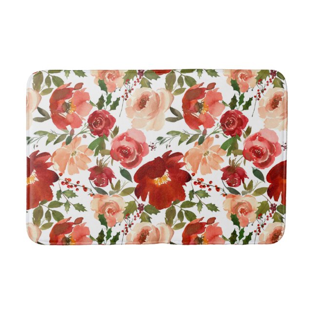 Tapis De Bain Roses Roses Rouges Fleurs Tendances Féminines (Devant)