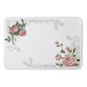 Tapis De Bain Roses roses vintages et frontière feuillue gravé