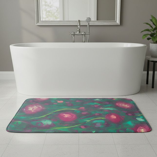 Tapis De Bain Roses rouges abstraites atténuées  (Créateur téléchargé)