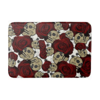 Roses Rouges & Crânes Floral Noir Gothique Blanc