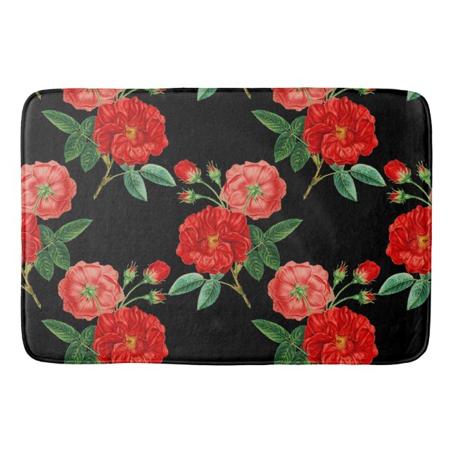 Tapis De Bain Roses rouges, fond noir, (Devant)